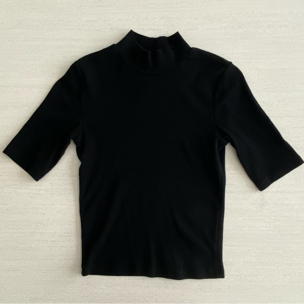 Zara Women’s Black Ribbed Mock Neck Fitted Shirt